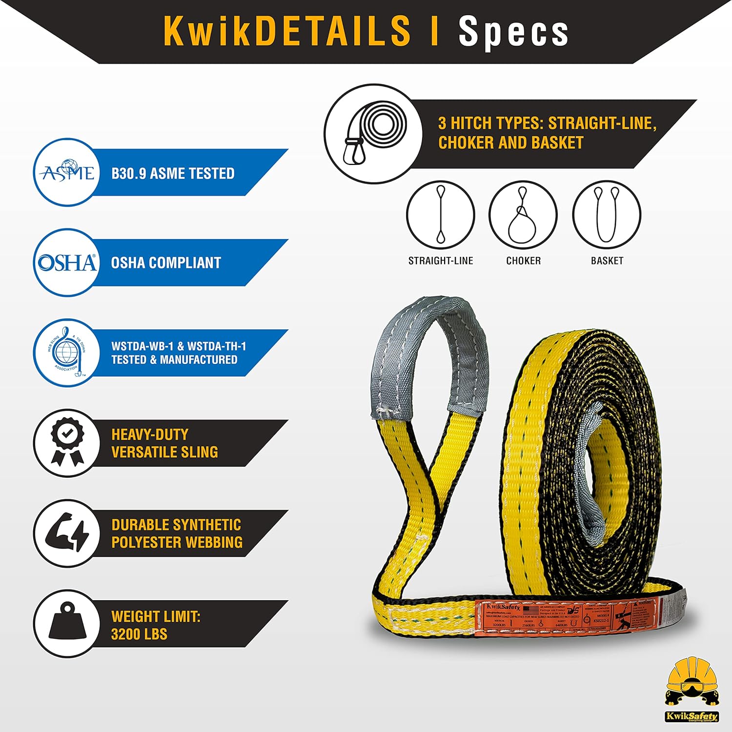 KwikSafety Eslingas tejidas  Tamaños de 1 y 2 pulgadas  Correa de doble ojal  Para descargar, levantar, izar, trasladar