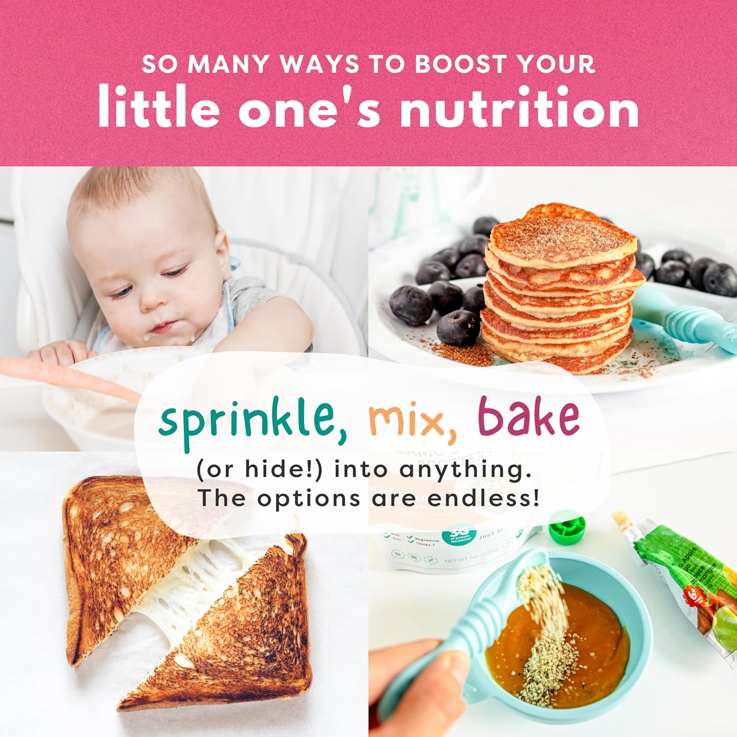 Superseed – Paquete variado con vitamina D + PROBIÓTICOS, proteína de fibra prebiótica Omega-3, semillas para bebés de 6 meses y niños pequeños para