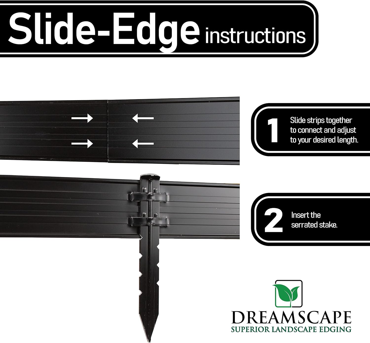 Dreamscape SlideEdge – Bordes de aluminio para paisajismo, 16 tiras, 7 pies 10 pies cada una (117.5 pies en total), pintura negra, borde de