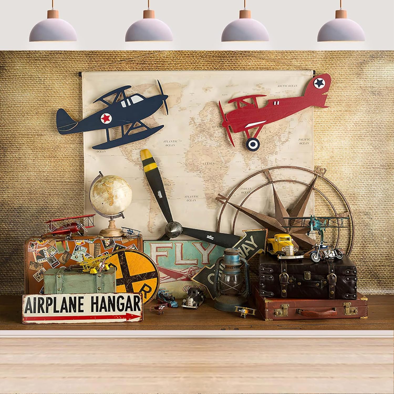 Telones de fondo de sueño volador para niños, decoración de fiesta de primer cumpleaños, mapa piloto, avión, maleta de viaje, fondo de fotos, baby