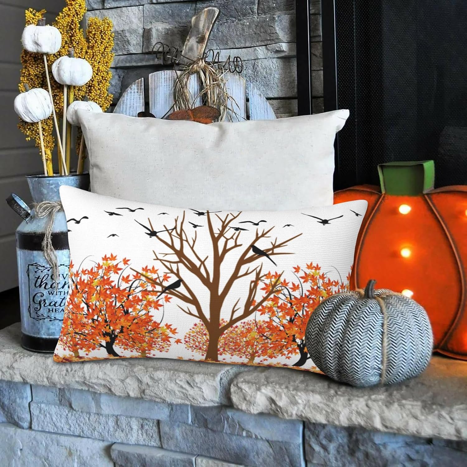 JOOCAR Fundas de almohada de otoño con hojas de arce rojas de 12 x 20 pulgadas, funda de cojín lumbar decorativa para decoración de Acción de Gracias