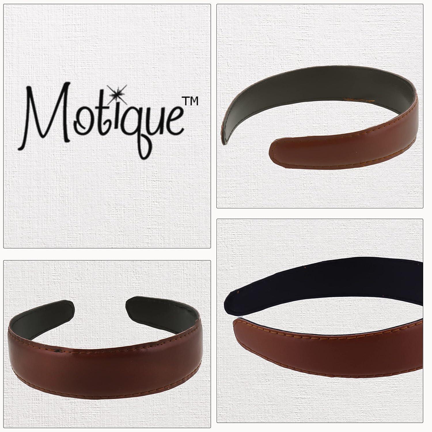 Motique Accessories Diadema de cuero de 1 pulgada con costuras para mujeres y niñas – marrón