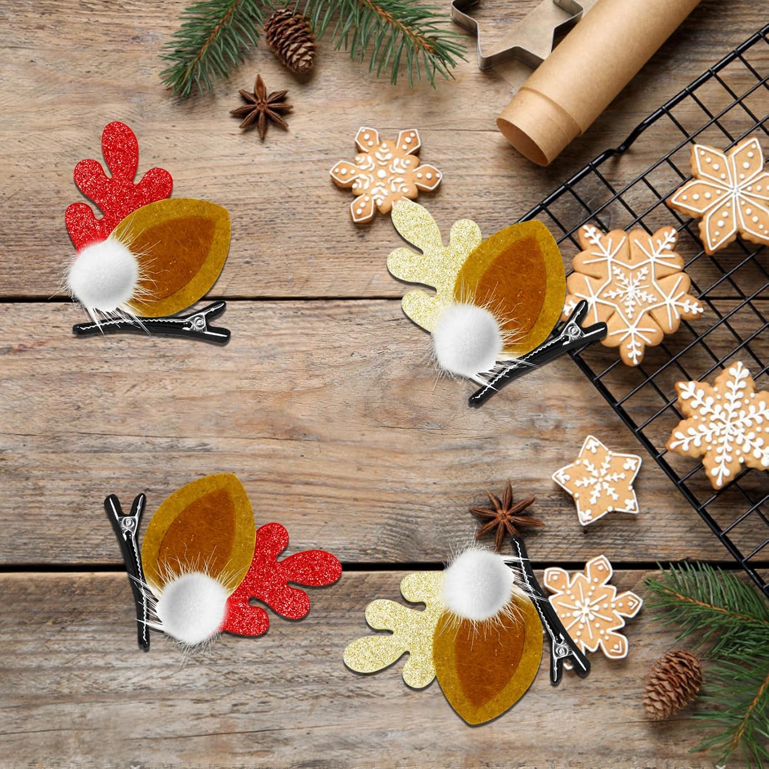 2 pinzas para el cabello de Navidad, tocado de cuernos de reno, horquilla de pelo de Navidad, accesorios para el cabello de cuernos de ciervo,