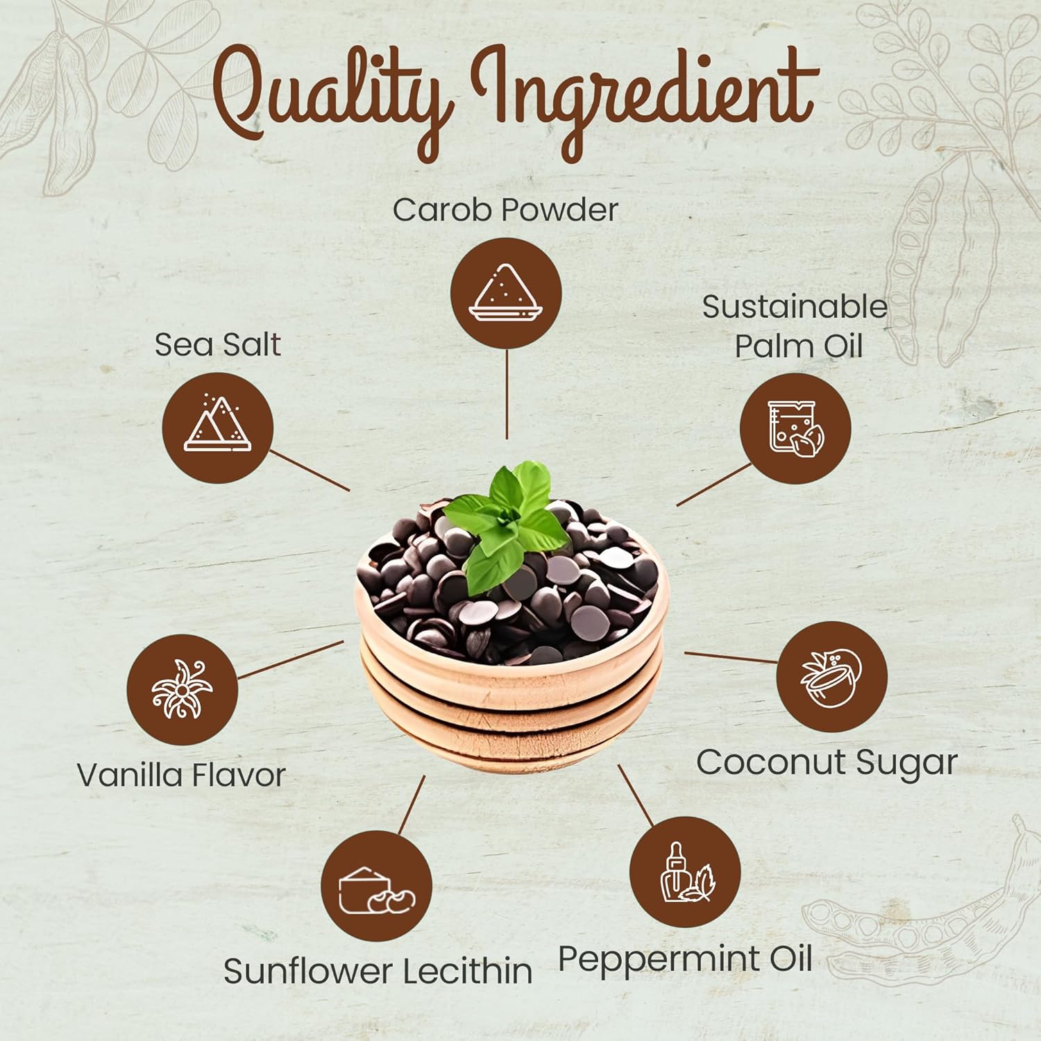 Missy J’s Chips de algarroba de menta orgánica de 8 onzas, hechas con azúcar de coco, vegano, sin gluten y cafeína, sustituto saludable del