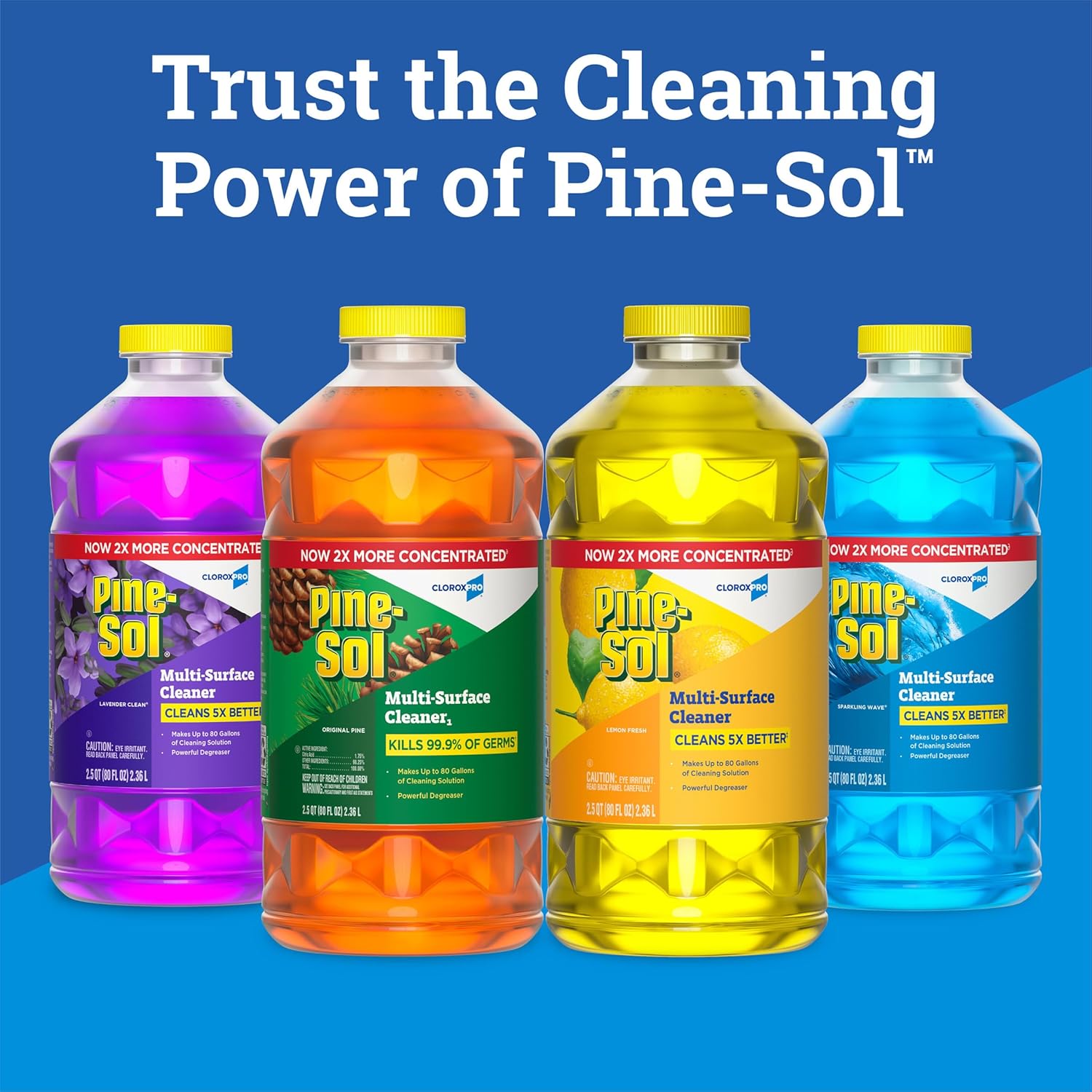 CloroxPro Pine-Sol Limpiador multisuperficie, fórmula concentrada 2X, pino original, 80 onzas líquidas, paquete de 3