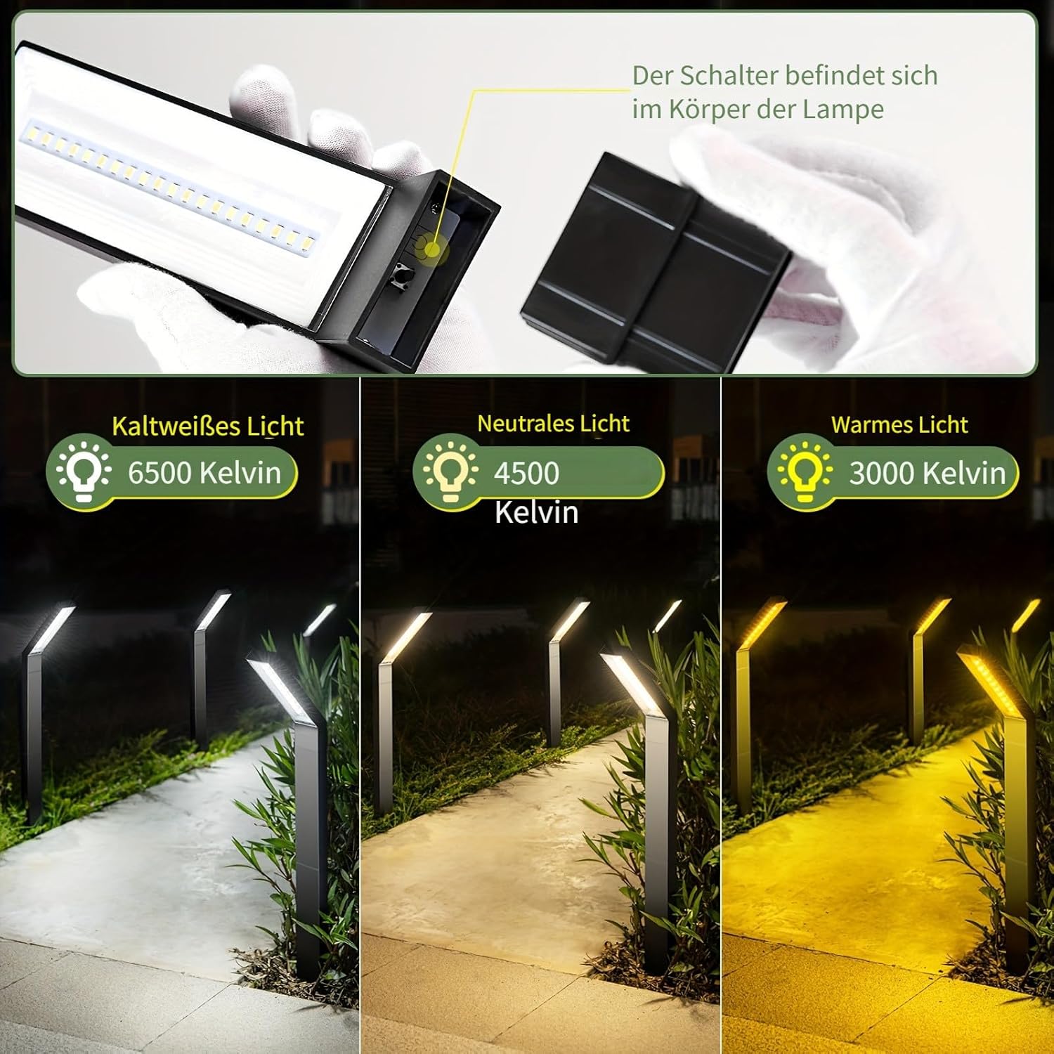 Luces solares para camino, paquete de 4 luces solares para jardín al aire libre, impermeables, alimentadas por energía solar con luces LED blancas