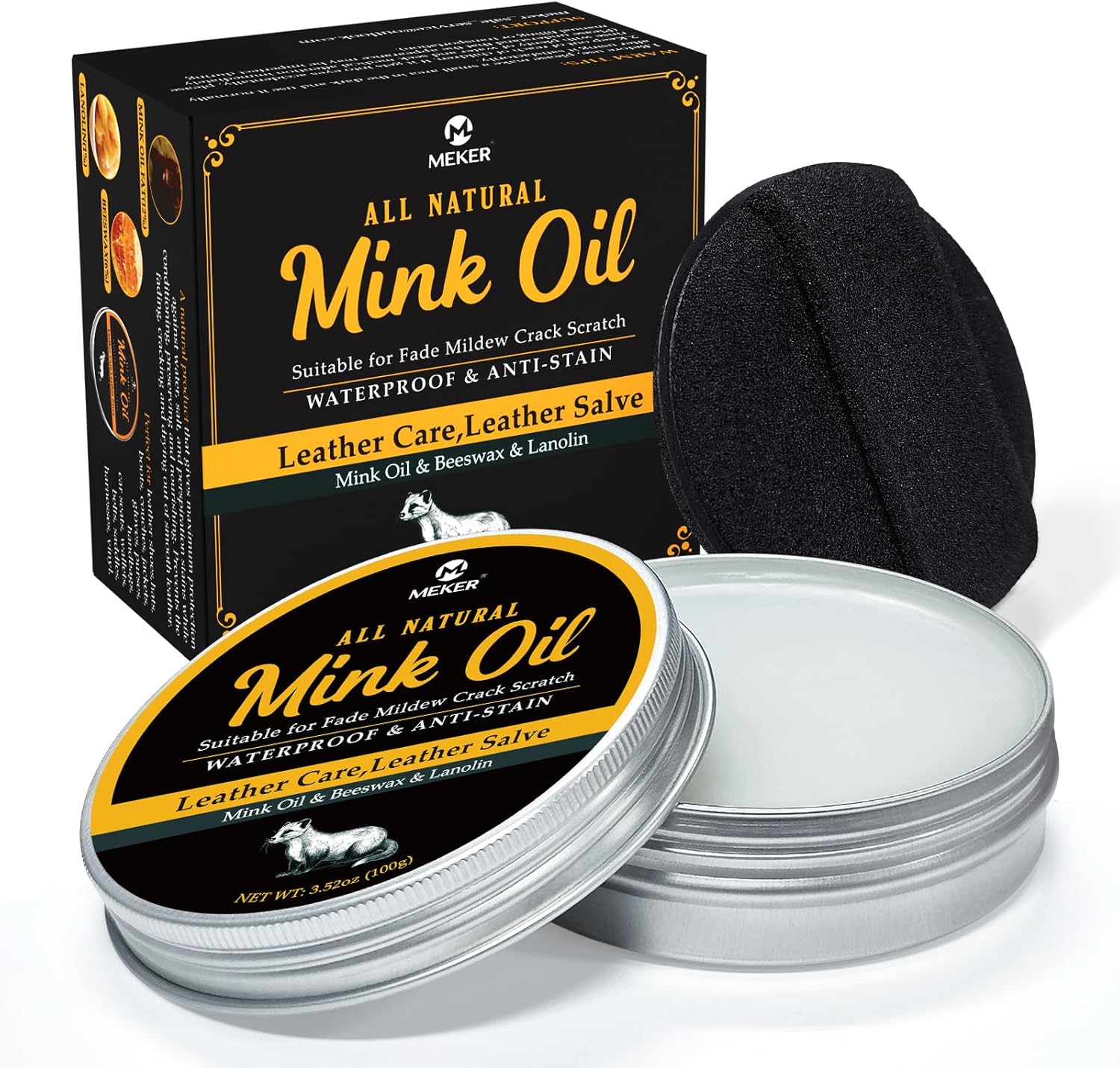 MEKER Aceite de visón para botas de cuero, acondicionador y limpiador de cuero, 3.52 onzas, totalmente natural, impermeable, suaviza y restaura