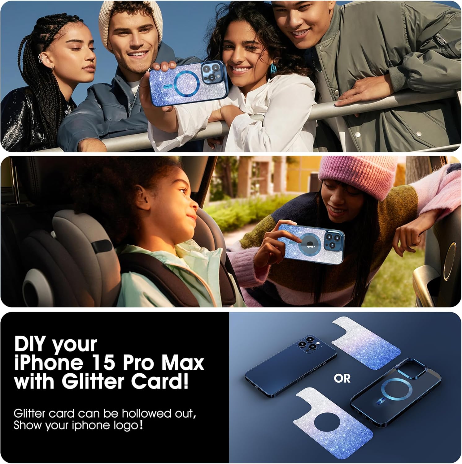 Funda magnética de titanio para iPhone 15 Pro Max protector de lente de cámara y protector de pantalla Nunca se pone amarilla Imanes N56 fuertes n.