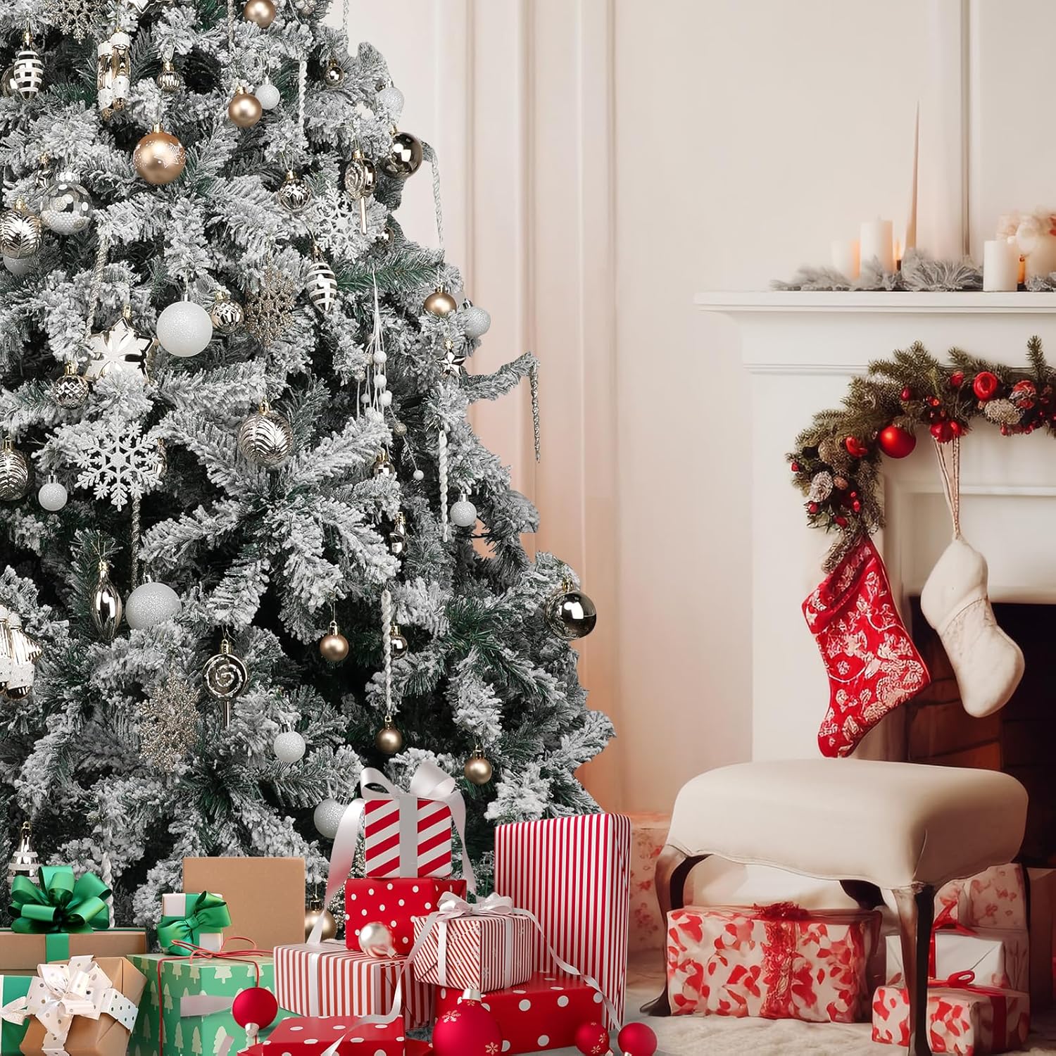 131 adornos de bola de Navidad, color champán, de NEVSETPO grande, inastillables, para árbol de Navidad, adornos de Grinch, brillantes, mate, con