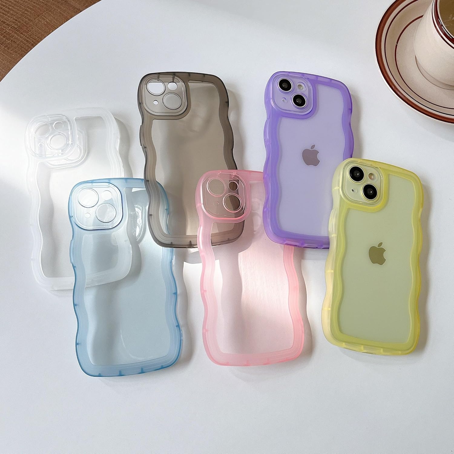 Caseative Marco de onda rizada de color sólido transparente suave compatible con iPhone (amarillo, iPhone 14)