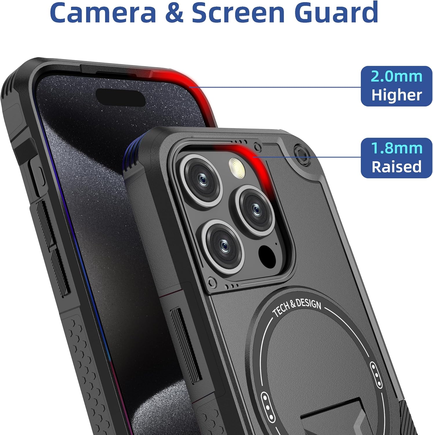 ACCREW Funda magnética para iPhone 15 Pro Max con soporte invisible compatible con MagSafe protección contra caídas con borde de TPU suave, parte