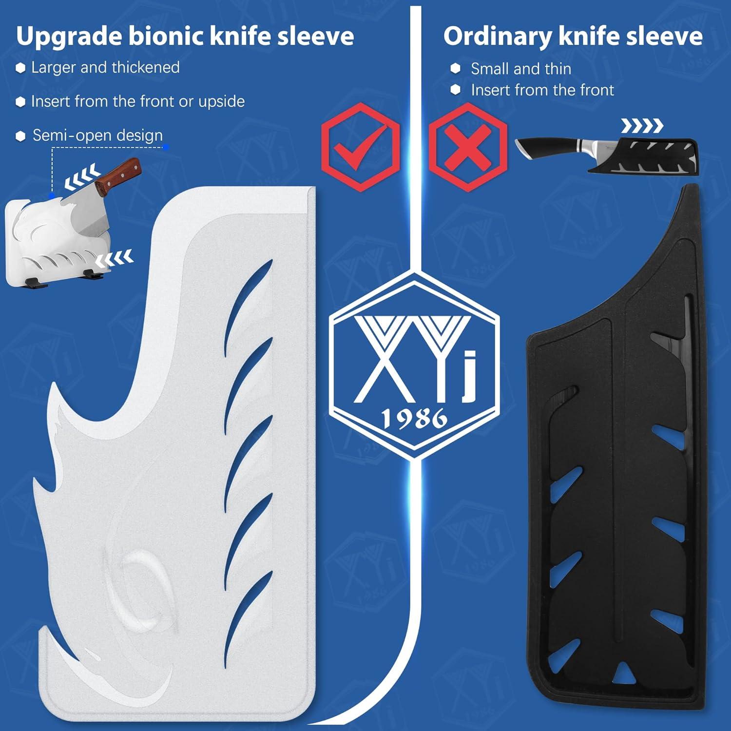 Authentic XYJ Since 1986, 2 fundas de plástico para cuchillos con soportes de almacenamiento de funda, cubierta universal para cuchillos, estuche