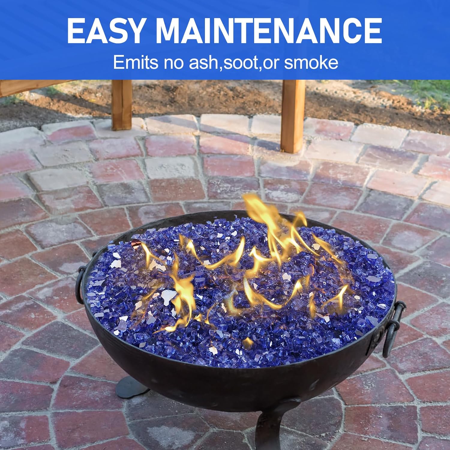 Vidrio ignífugo de 20 libras para hoguera, rocas de vidrio reflectante de 12 pulgada para chimenea de propano y gas, vidrio azul con piedra de