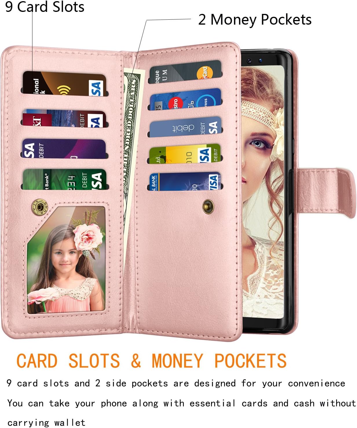 NJJEX Funda para Galaxy Note 8, para Note 8, piel sintética 9 ranuras para tarjetas Funda con tapa para tarjeta de crédito de identificación