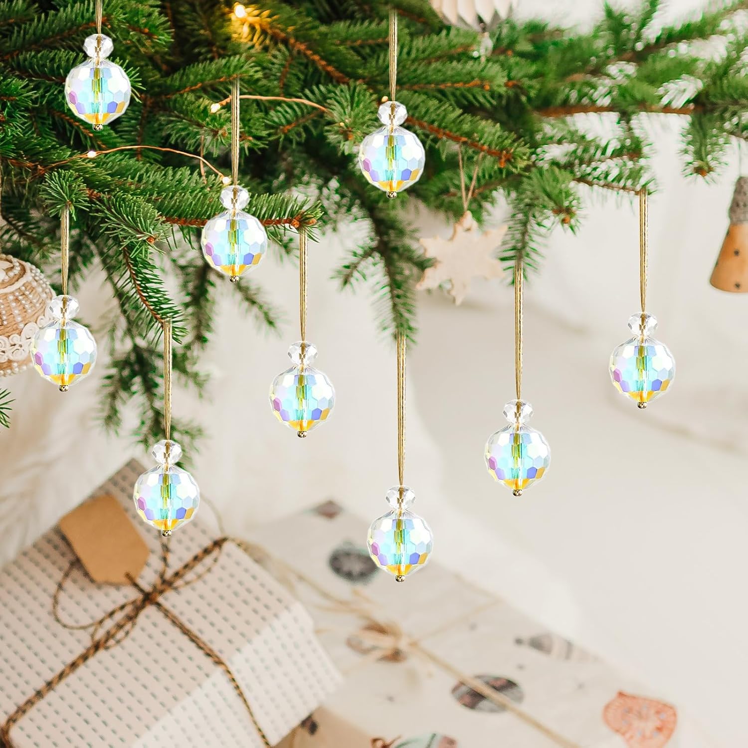 12 esferas navideñas de cristal de 1.18 pulgadas, mini bolas de prisma coloridas, adornos de árbol de Navidad, adorno colgante para boda, fiesta,
