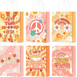 Glenmal 24 bolsas de regalo de fiesta, dos bolsas de regalo estilo hippie retro groovy, bolsas de regalo, bolsas de regalo de flores de margaritas Glenmal 24 bolsas de regalo de fiesta, dos bolsas de regalo estilo hippie retro groovy, bolsas de regalo, bolsas de regalo de flores de margaritas