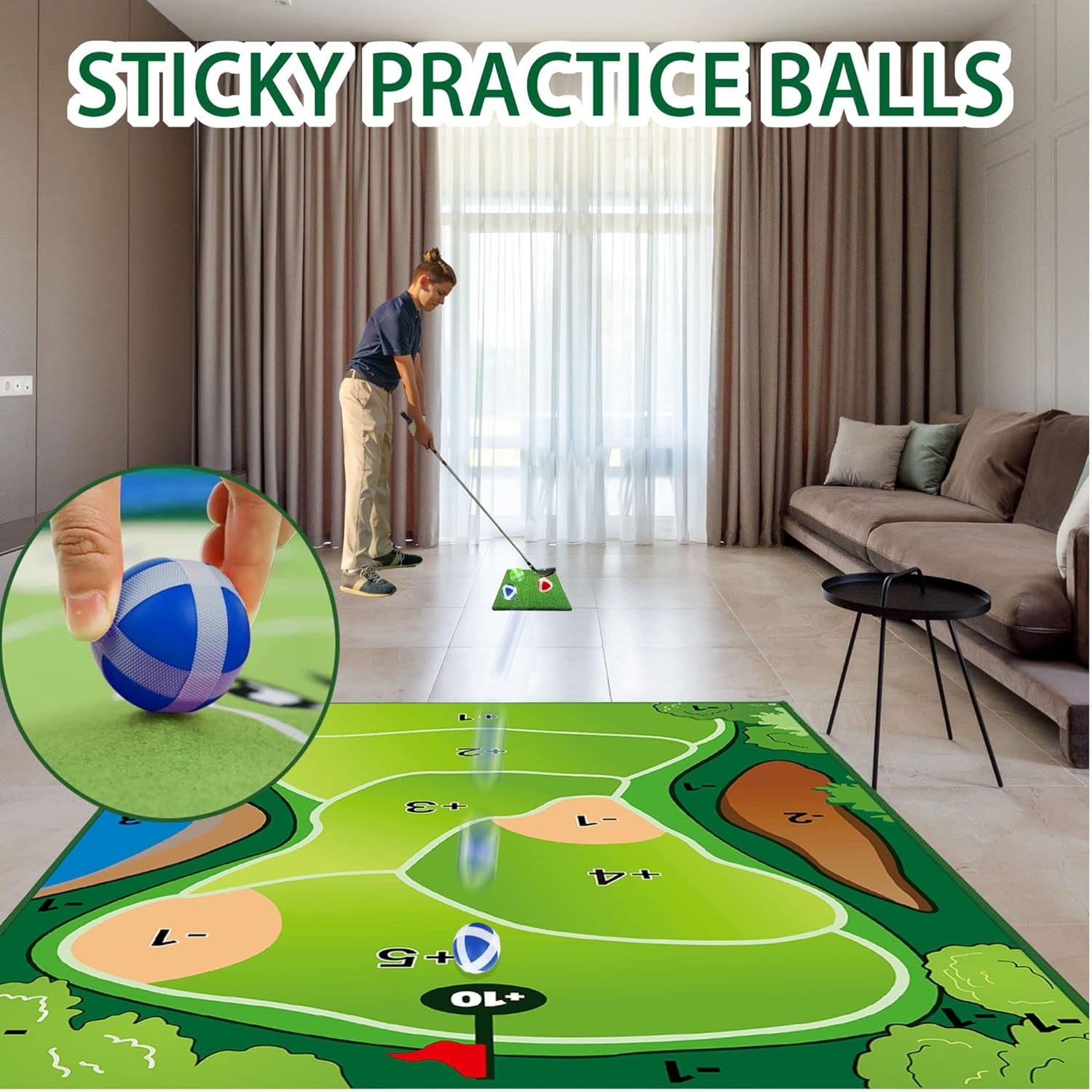 Golf Chipping Game, 6×4 Ft Upgrade Felt Fabric Giant Size Target Chipping Golf Game Mats, Golf Practice Equipment Golf Gifts Games for Indoor