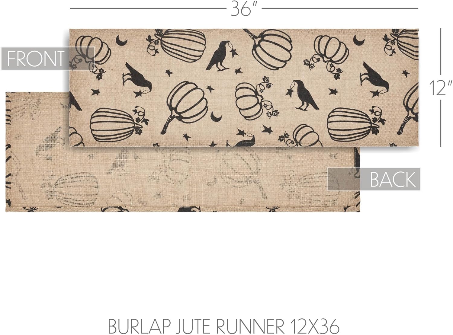 VHC Brands Raven Harvest – Camino rústico de yute de arpillera de 12 x 36 pulgadas