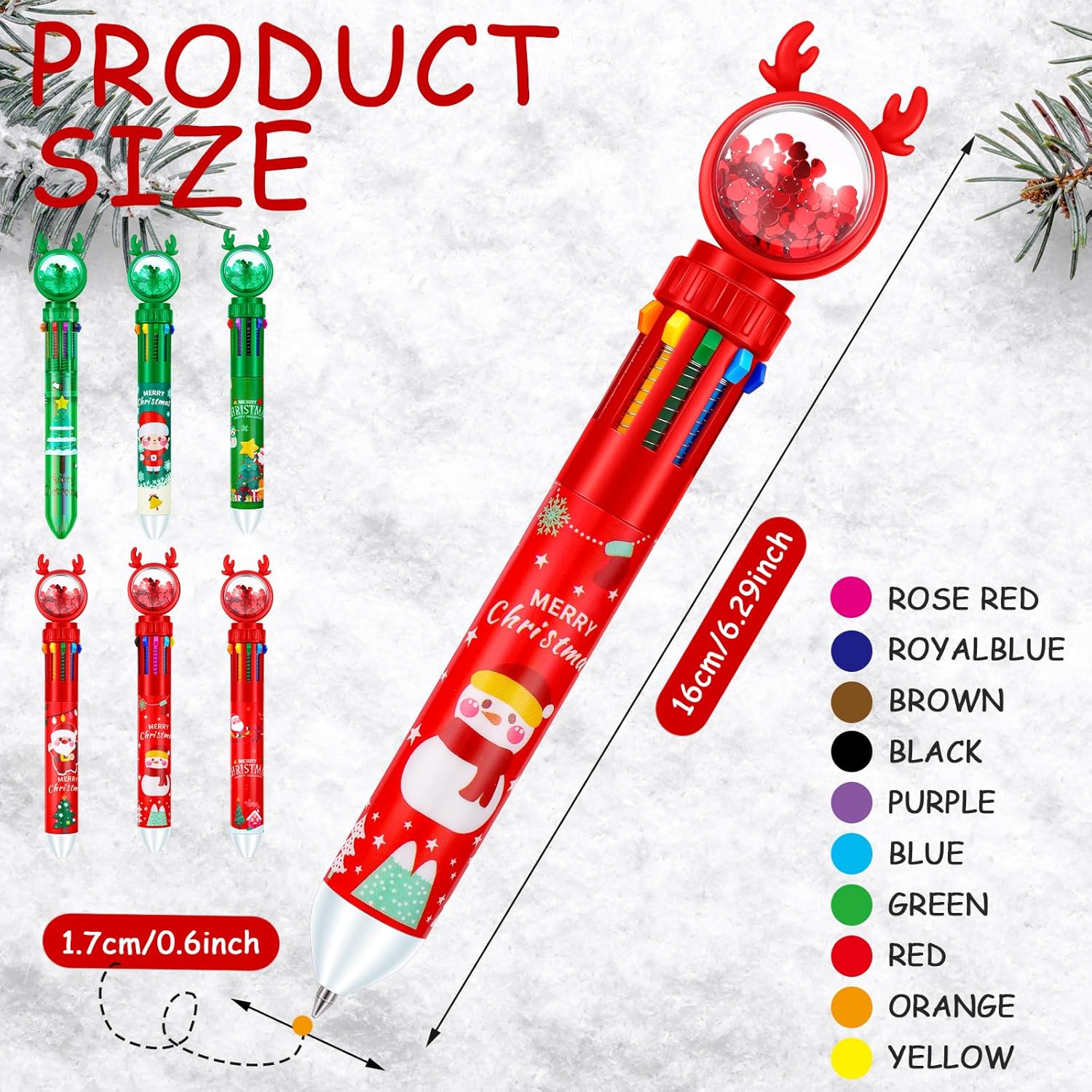 Bolígrafo de Navidad 10 en 1, retráctil, multicolor, 10 colores, retráctiles, árbol de Navidad, Papá Noel, muñeco de nieve, bolígrafos de escritura