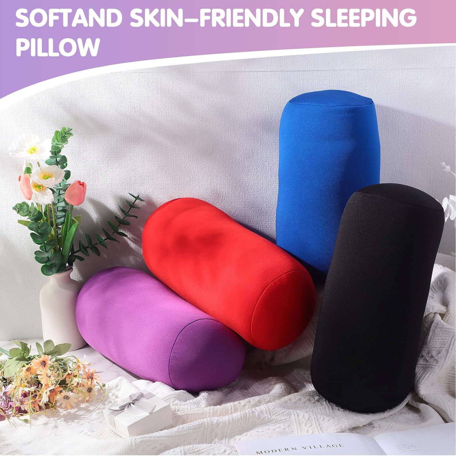 4 almohadas cilíndricas de microperlas para el cuello, almohada cilíndrica de tubo suave y blando, para dormir, sofá, cama, hogar, viajes, cabeza,