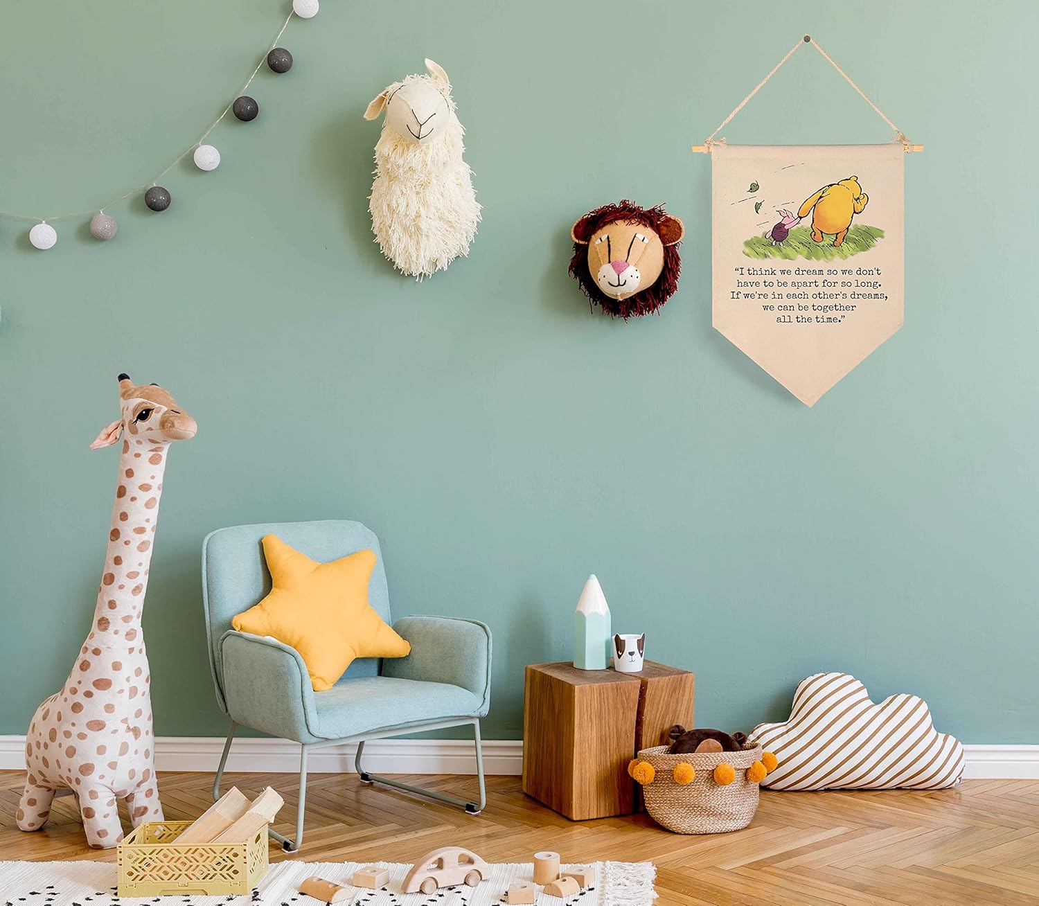 Bandera de pared con texto en inglés “I Think We Dream So We Don’t Have to Be Apart”, regalo de Navidad, fiesta de cumpleaños, baby shower,