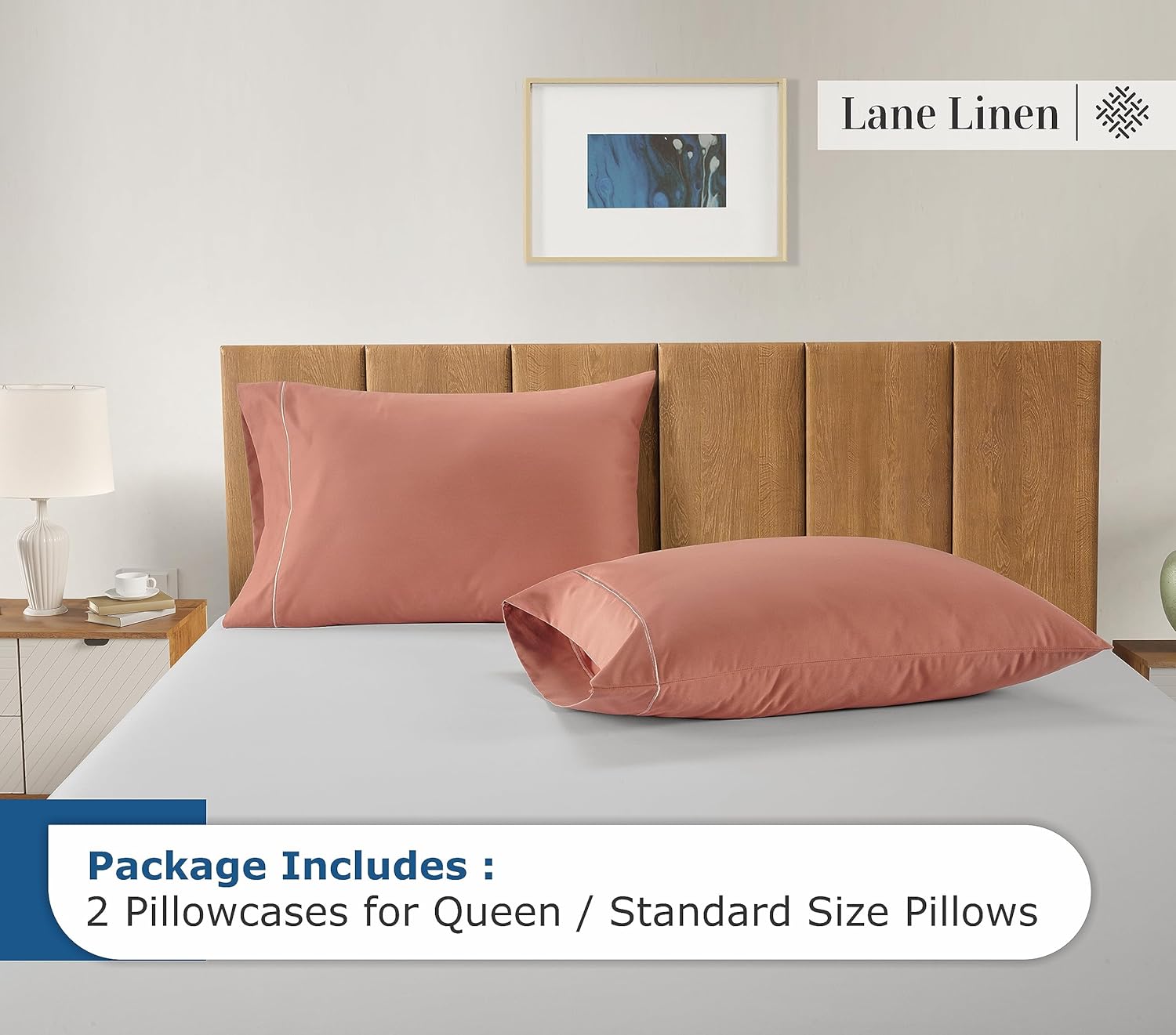 LANE LINEN Juego de 2 fundas de almohada 100% de algodón egipcio, fundas de almohada de tamaño estándar, se adaptan a almohadas estándar y Queen,