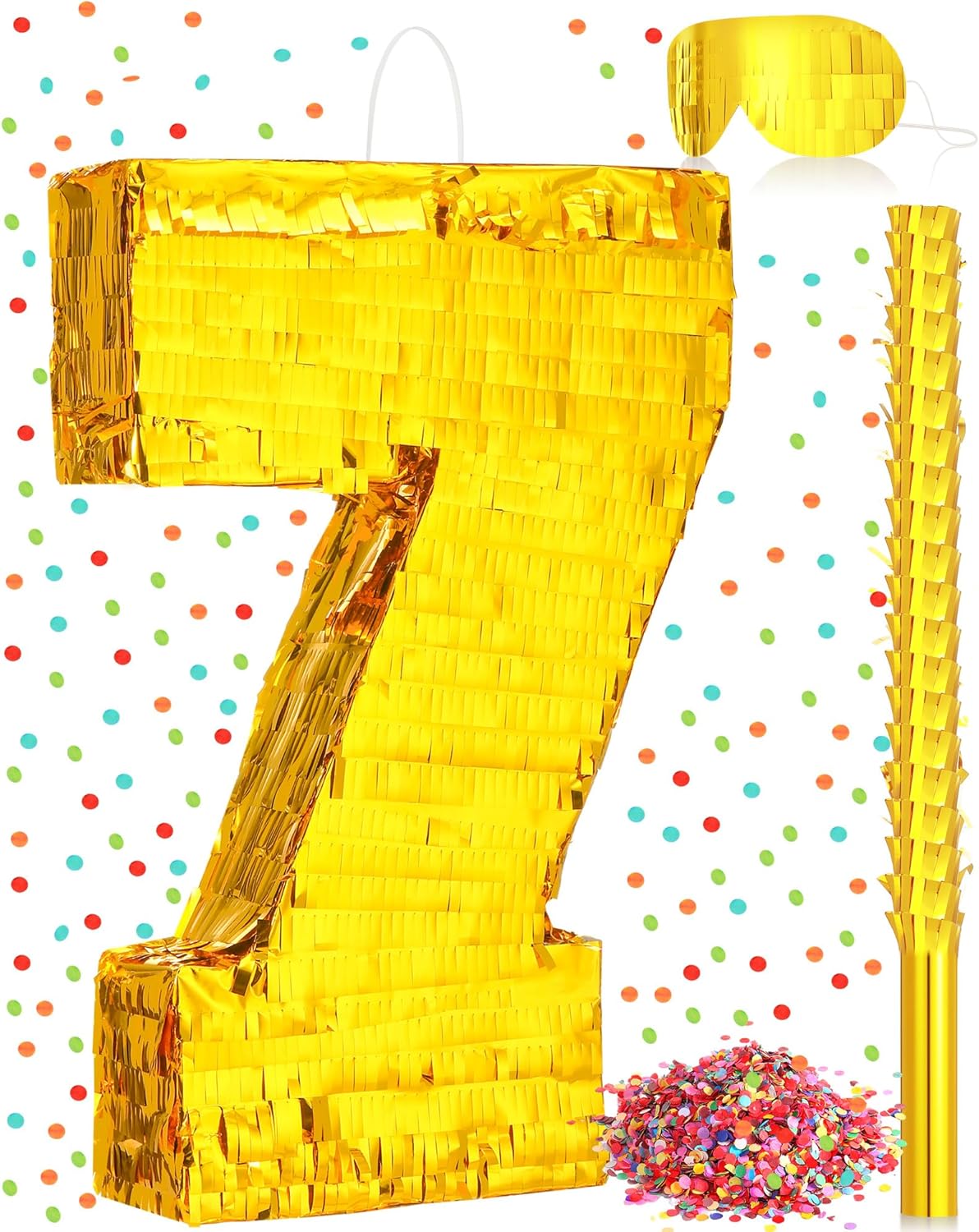 Sratte Piñata con número, decoración de piñata de cumpleaños, piñata de lámina dorada con palo, confeti para niños y niñas, decoraciones de fiesta
