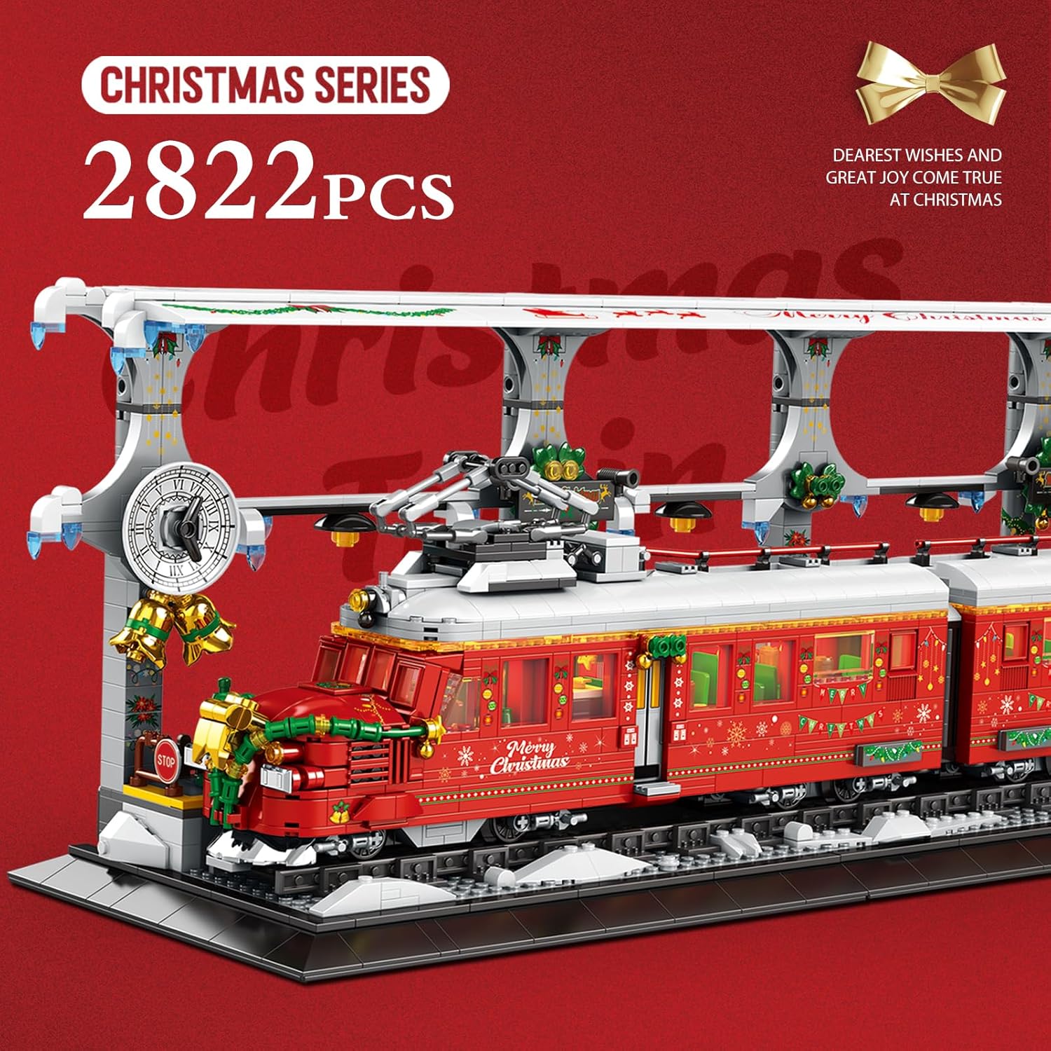 ZYLEGEN Kit de construcción de tren de Navidad con pista de tren, juego de tren de Navidad con muñeco de nieve, relleno de calcetines para niños,