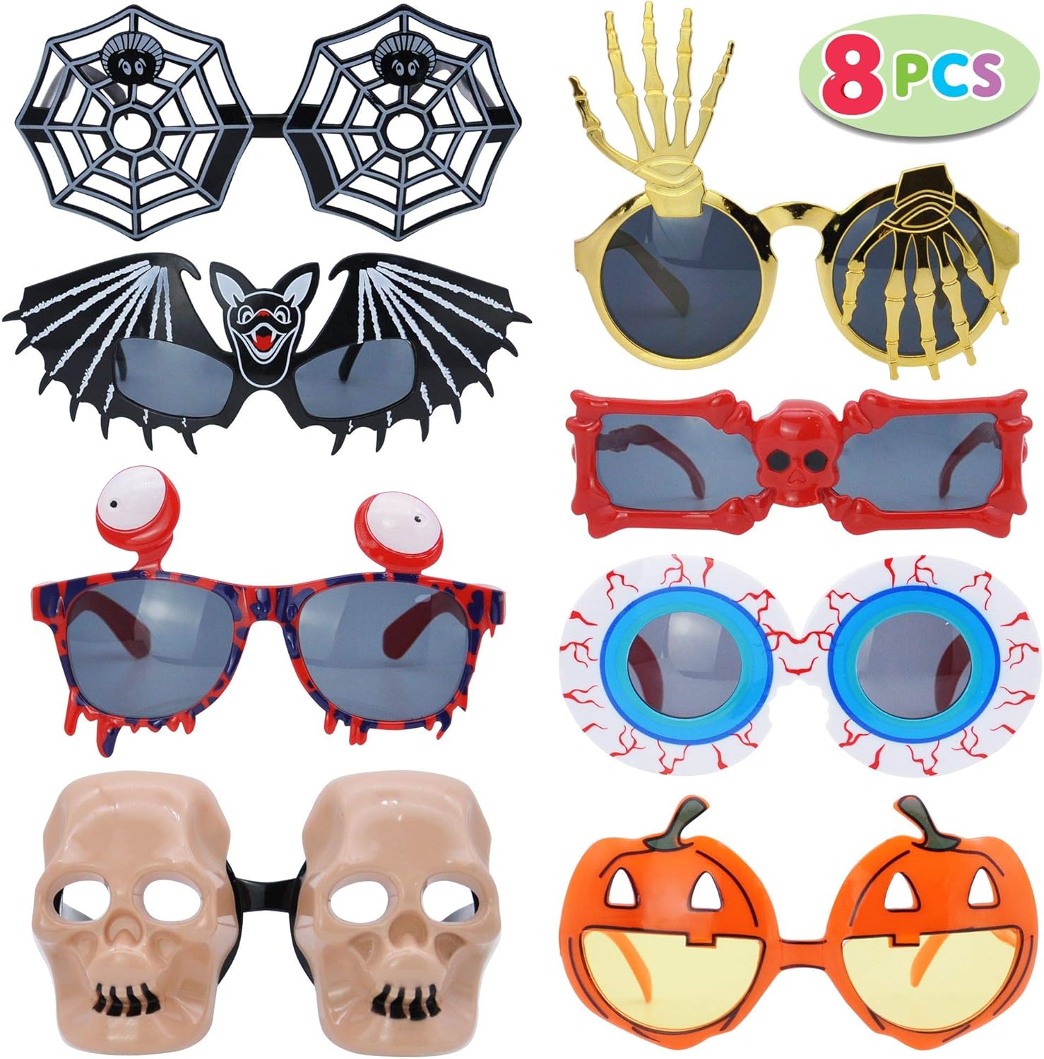 JOYIN 8 lentes de Halloween, con montura para disfraz, lentes de Halloween, para fiestas de Halloween, para niños y niñas, suministros para fiestas