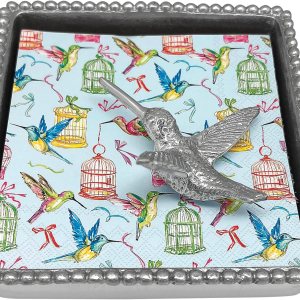 Mariposa Servilletero con cuentas de colibrí, tamaño único, color plateado Mariposa Servilletero con cuentas de colibrí, tamaño único, color plateado