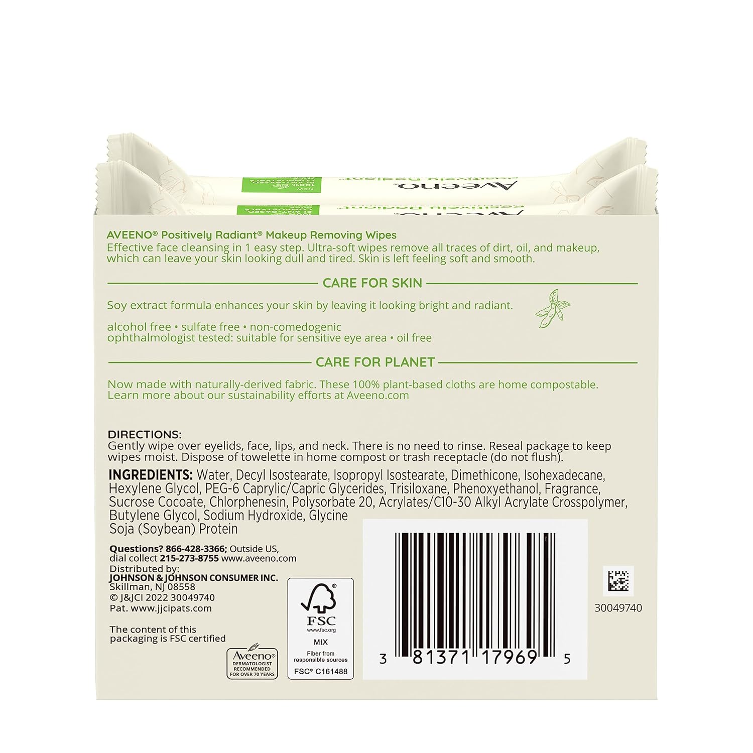 Aveeno Toallitas faciales eliminadoras de maquillaje sin aceite positivamente radiantes para ayudar a igualar el tono y la textura de la piel con