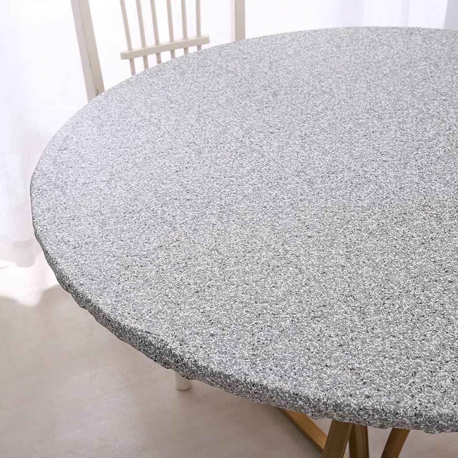LIBERECOO Mantel redondo de vinilo ajustable impermeable con bordes elásticos, resistente a las manchas, patrón de granito, fundas de mesa de