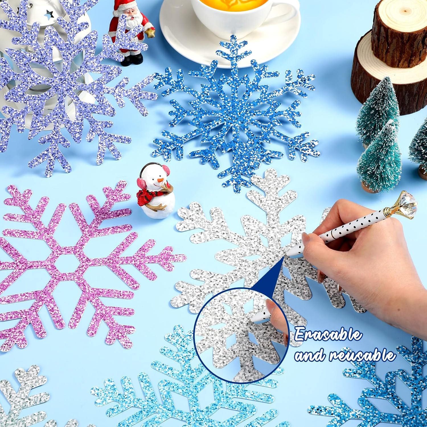 Zonon 48 piezas de recortes de copo de nieve para decoración de invierno y Navidad, recortes de papel de copo de nieve con puntos de pegamento para