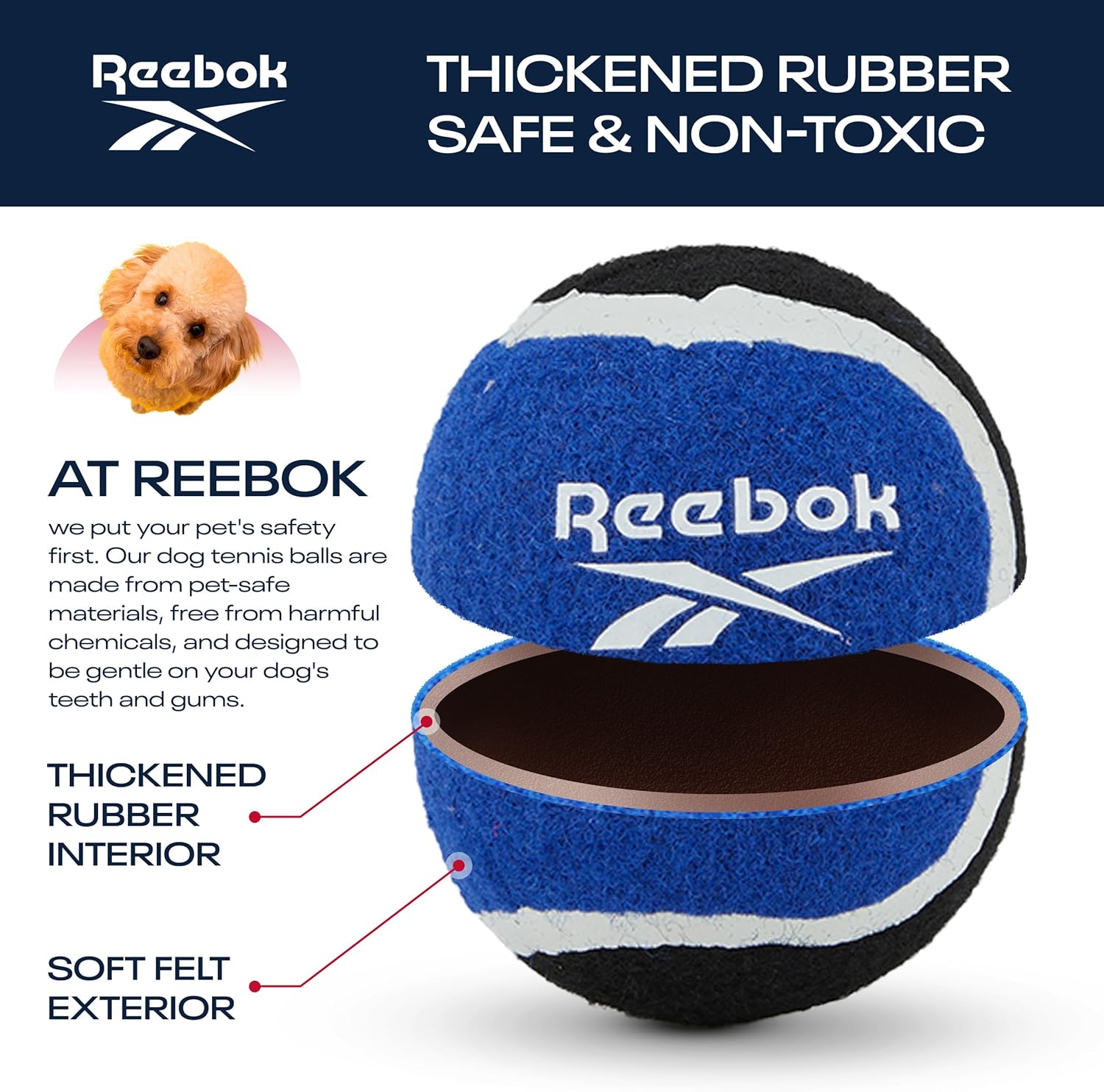 Reebok Pelotas de tenis para perros, paquete de 12 pelotas de tenis para perros para jugar al aire libre, grandes pelotas de tenis para perros para