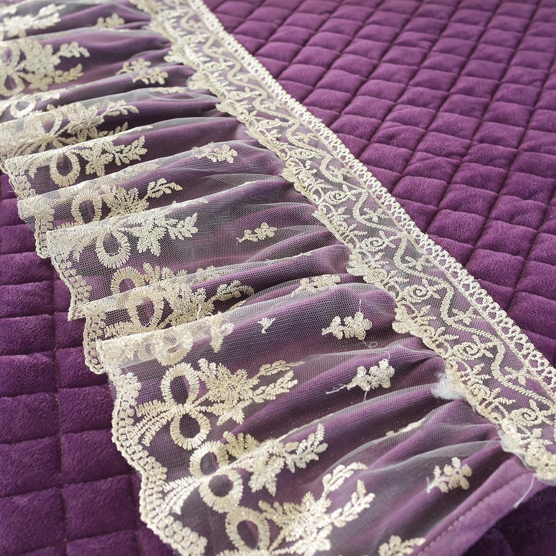 vctops 2 fundas para reposabrazos de felpa de terciopelo con volantes de encaje, fundas suaves y antideslizantes de lujo para sillas, sofá,