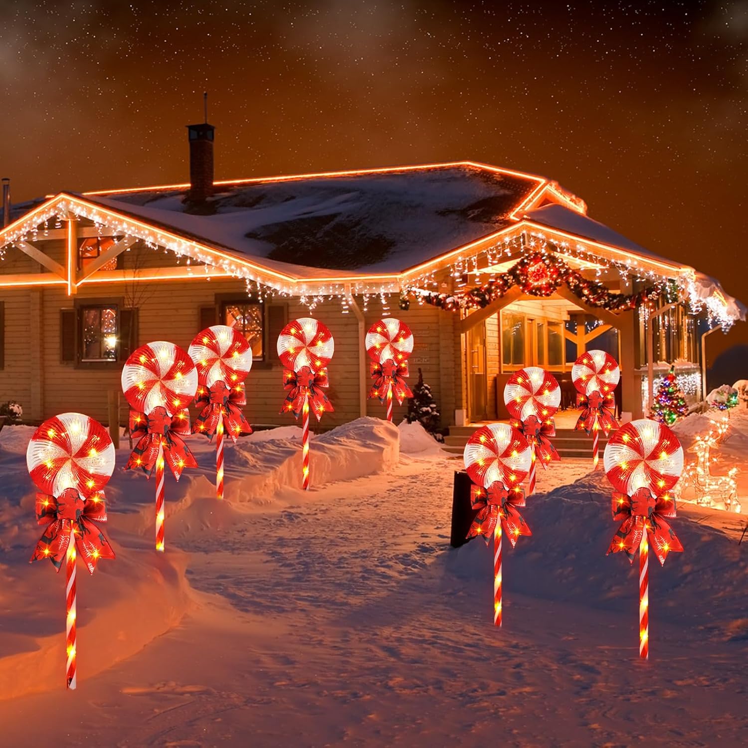 2 juegos de luces de camino de piruleta de Navidad, decoraciones de patio de Navidad, 8 modos, luces LED de marcador, luces de paisaje impermeables
