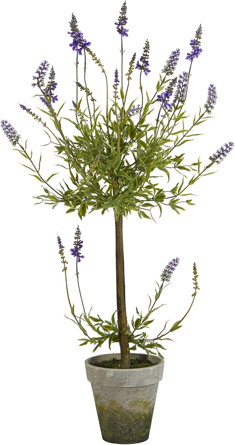 Nearly Natural Árbol artificial Topiary de una sola bola de lavanda de 34 pulgadas