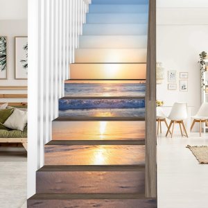 FLFK Sunrise Beach – Juego de 15 calcomanías para escaleras, despegar y pegar, 39.3 x 7.08 pulgadas FLFK Sunrise Beach – Juego de 15 calcomanías para escaleras, despegar y pegar, 39.3 x 7.08 pulgadas