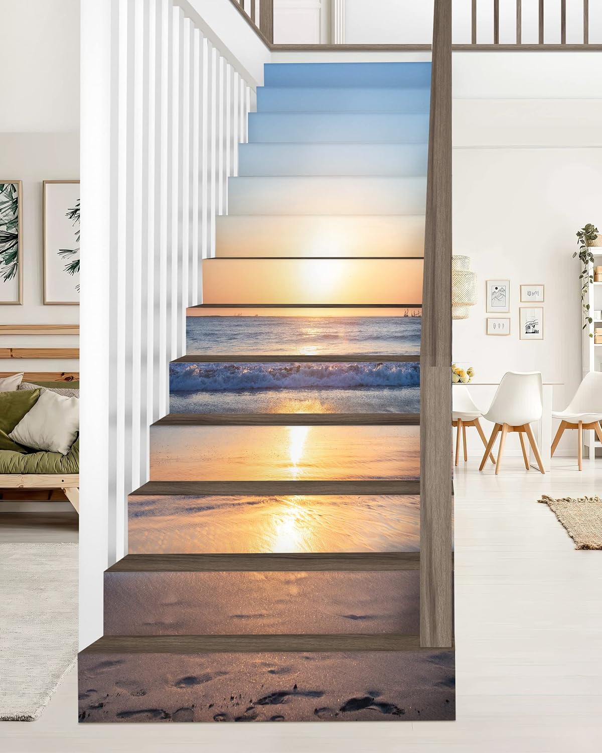 FLFK Sunrise Beach – Juego de 15 calcomanías para escaleras, despegar y pegar, 39.3 x 7.08 pulgadas