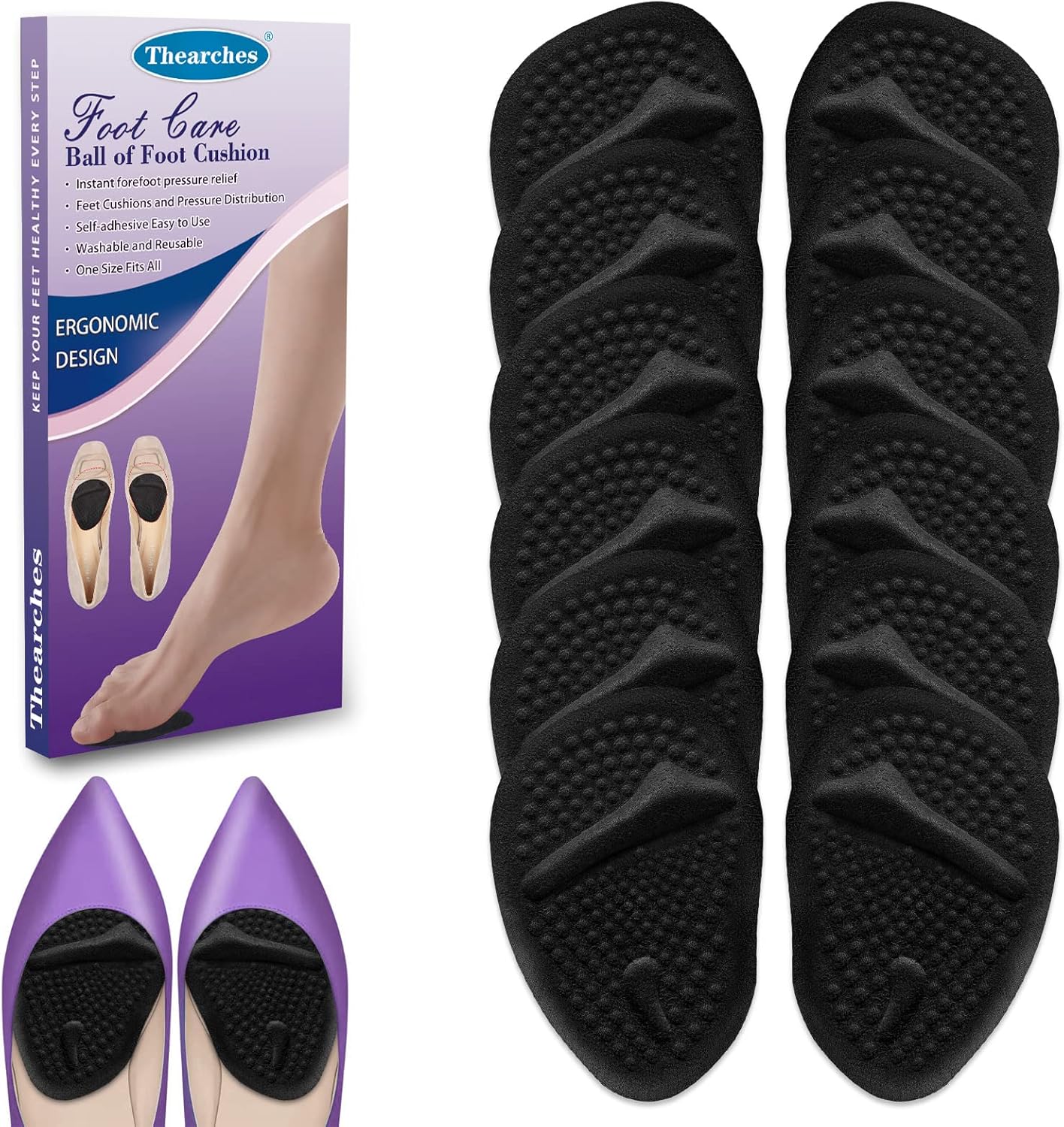6 pares de almohadillas metatarsianas para talones de bolas de gel de pies para mujeres, almohadillas adhesivas invisibles para el antepié, inserto