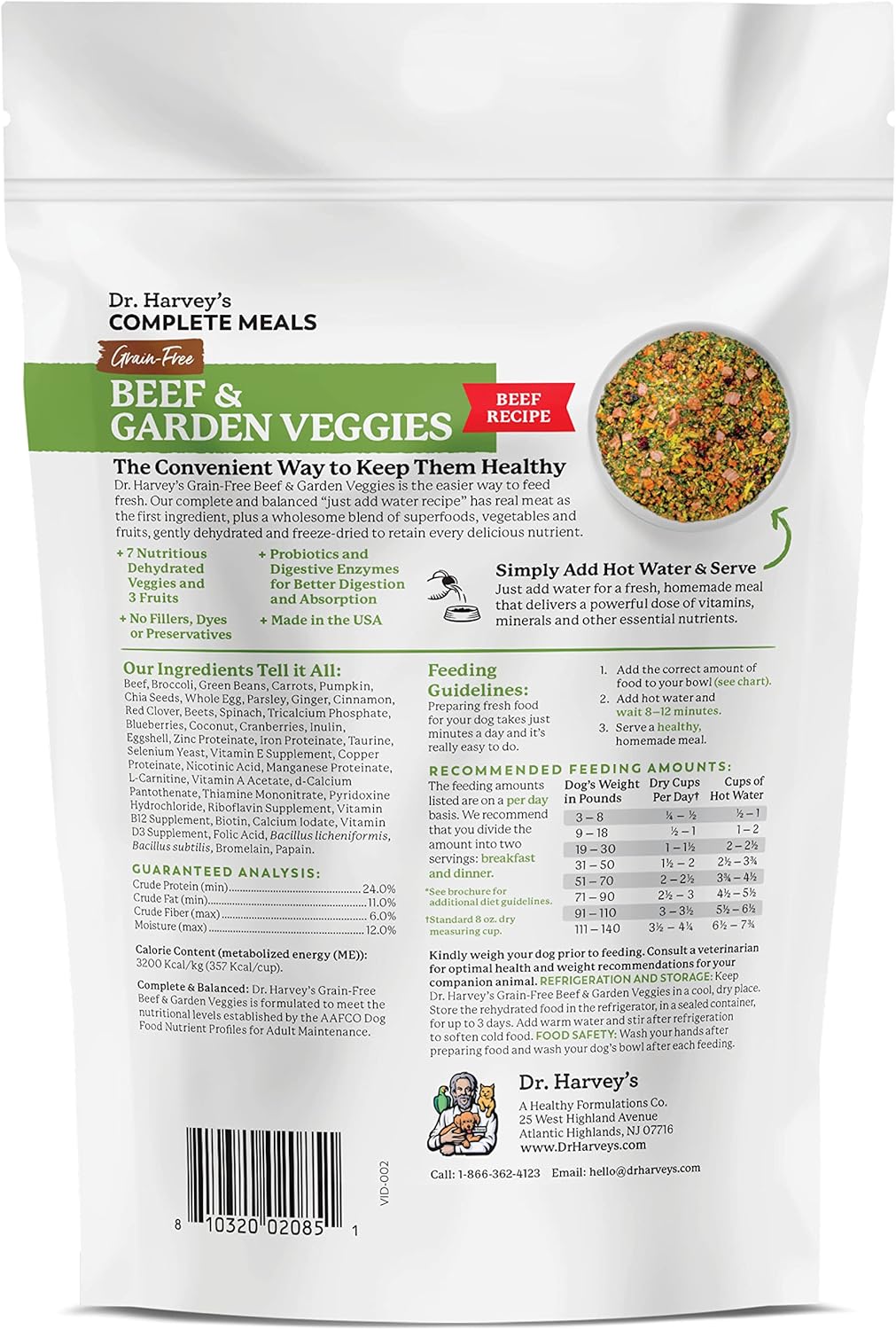 Dr. Harvey’s Beef & Garden Veggies – Alimento deshidratado sin granos de grado humano para perros con carne liofilizada, tamaño de prueba (5.5 onzas)