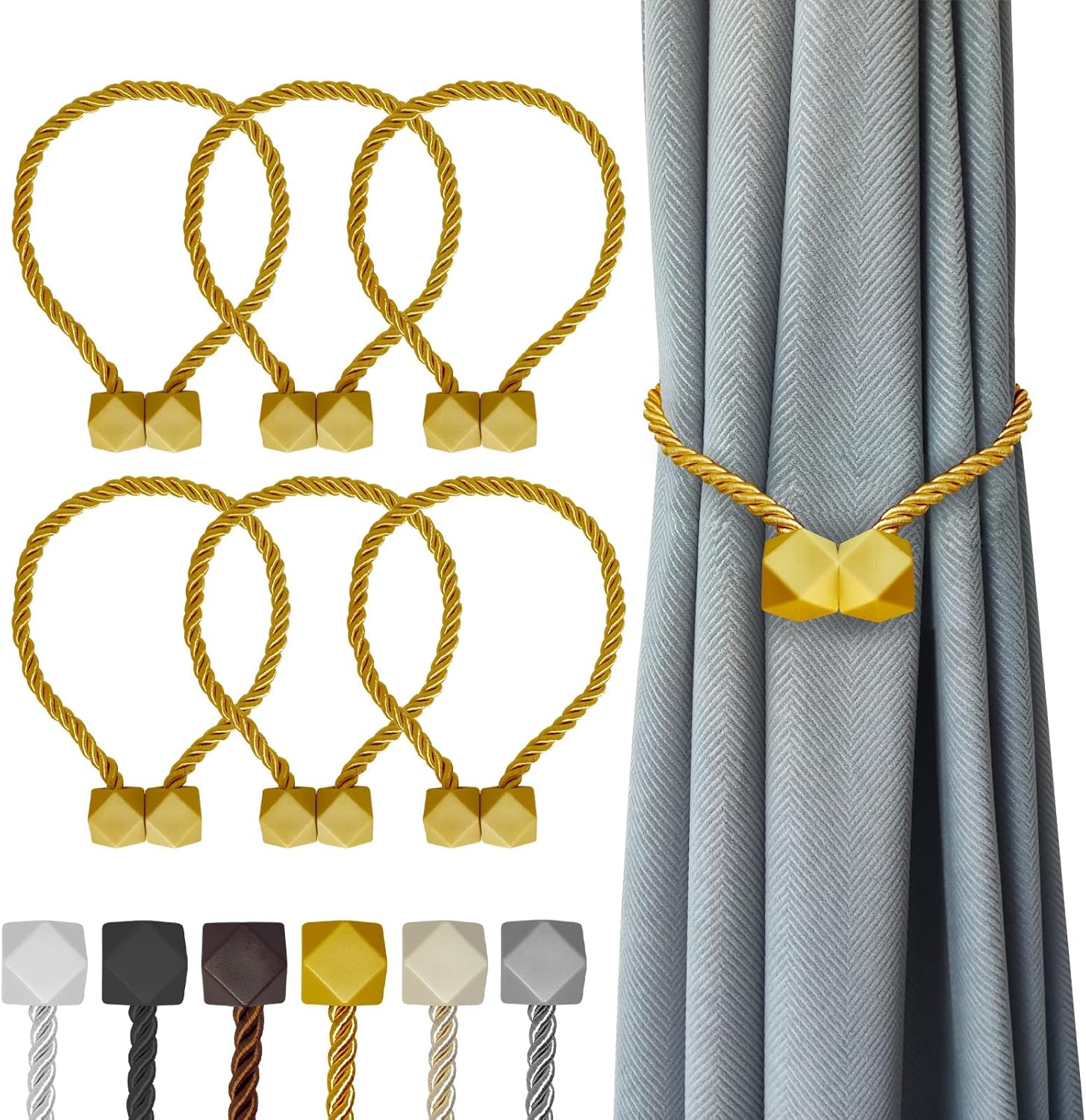 Hion Paquete de 6 alzapaños magnéticos para cortina, dorados, abrazaderas de cortina, hebillas, soportes de ganchos para el hogar, dormitorio,