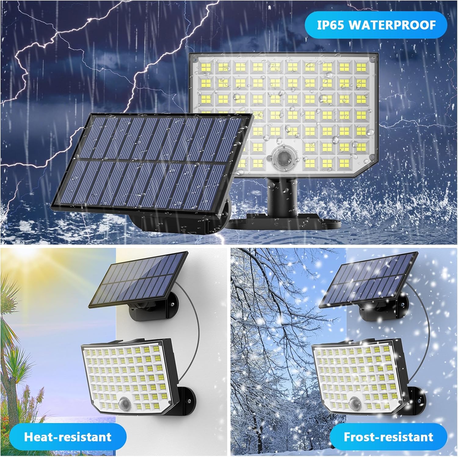Luces solares para exteriores, 256 luces LED de seguridad con sensor de movimiento con control remoto, cable de 16.4 pies, impermeable IP65, 3