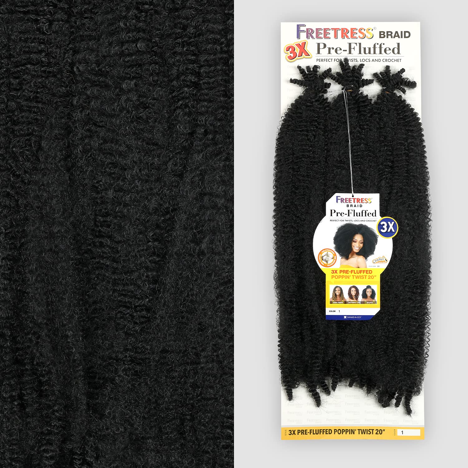 Freetress – Trenza sintética de ganchillo 3X pre-FLUFFED – Poppin Twist 20 (2 marrón oscuro), 1 paquete