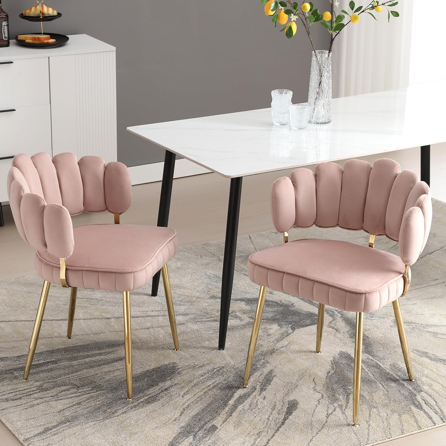 MOONMISS Juego de 2 sillas de comedor de terciopelo, sillas decorativas modernas con respaldo irregular, silla auxiliar tapizada con patas de metal