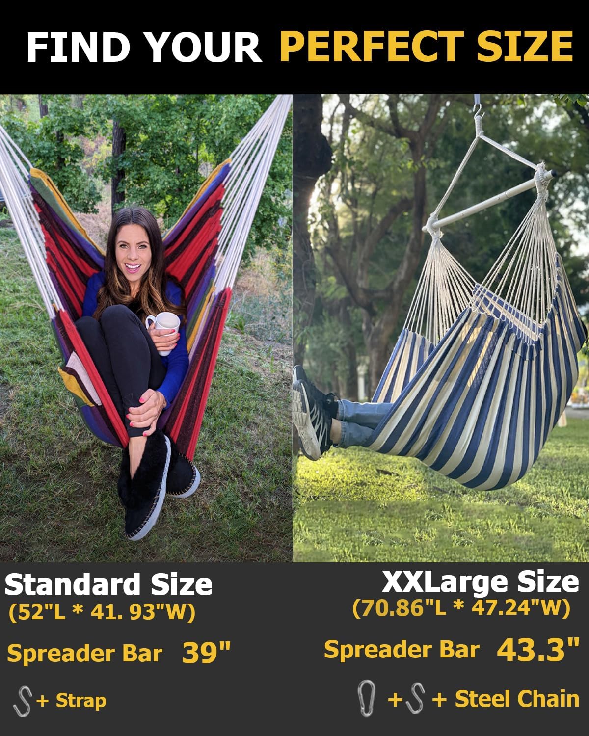 Silla tipo hamaca colgante grande XXL, cómoda, suave y duradera, incluye 2 cojines de asiento