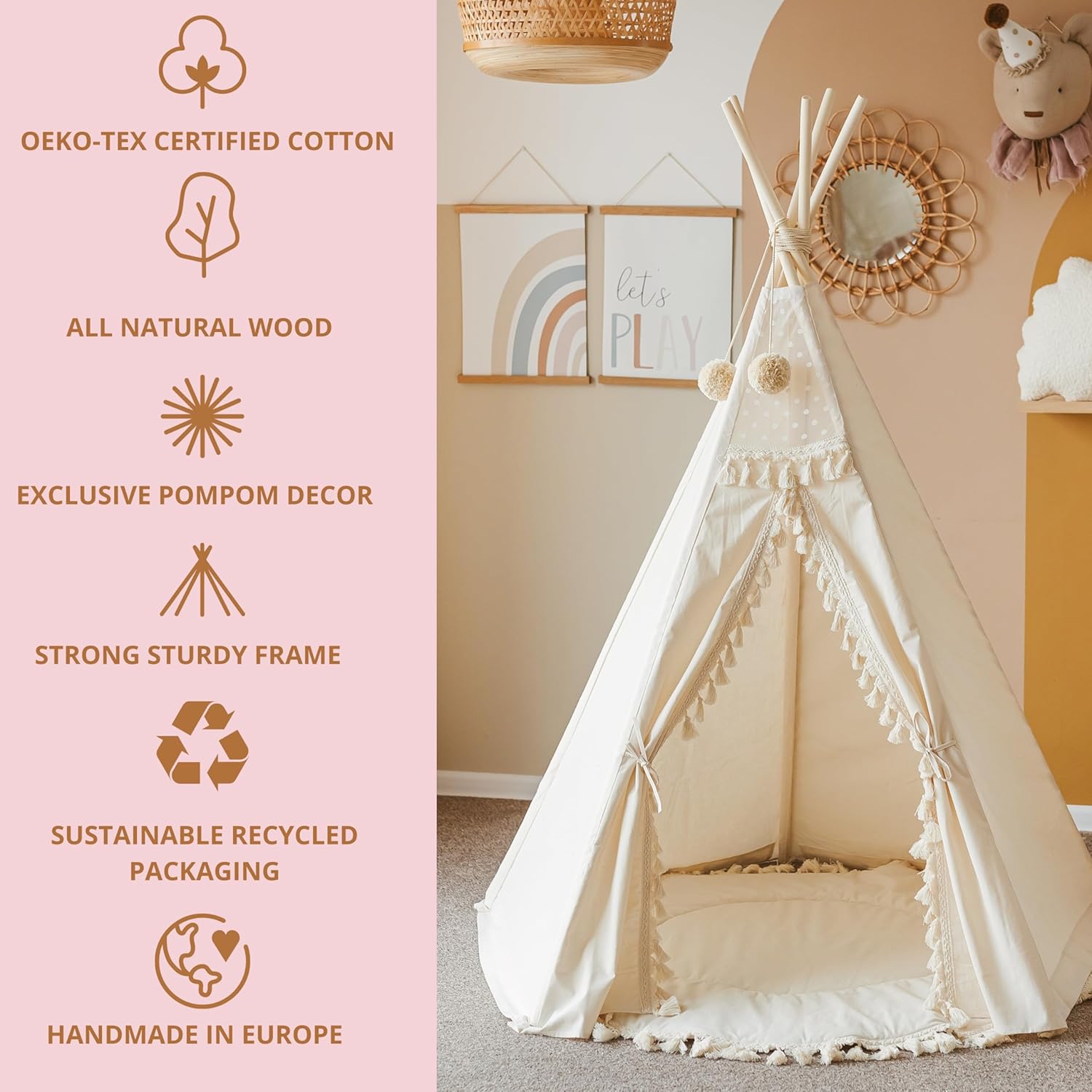 Tienda de campaña tipi original para niños  Tienda de campaña para niñas y niños  Tienda de campaña de lona natural para niños pequeños de 3 a 5