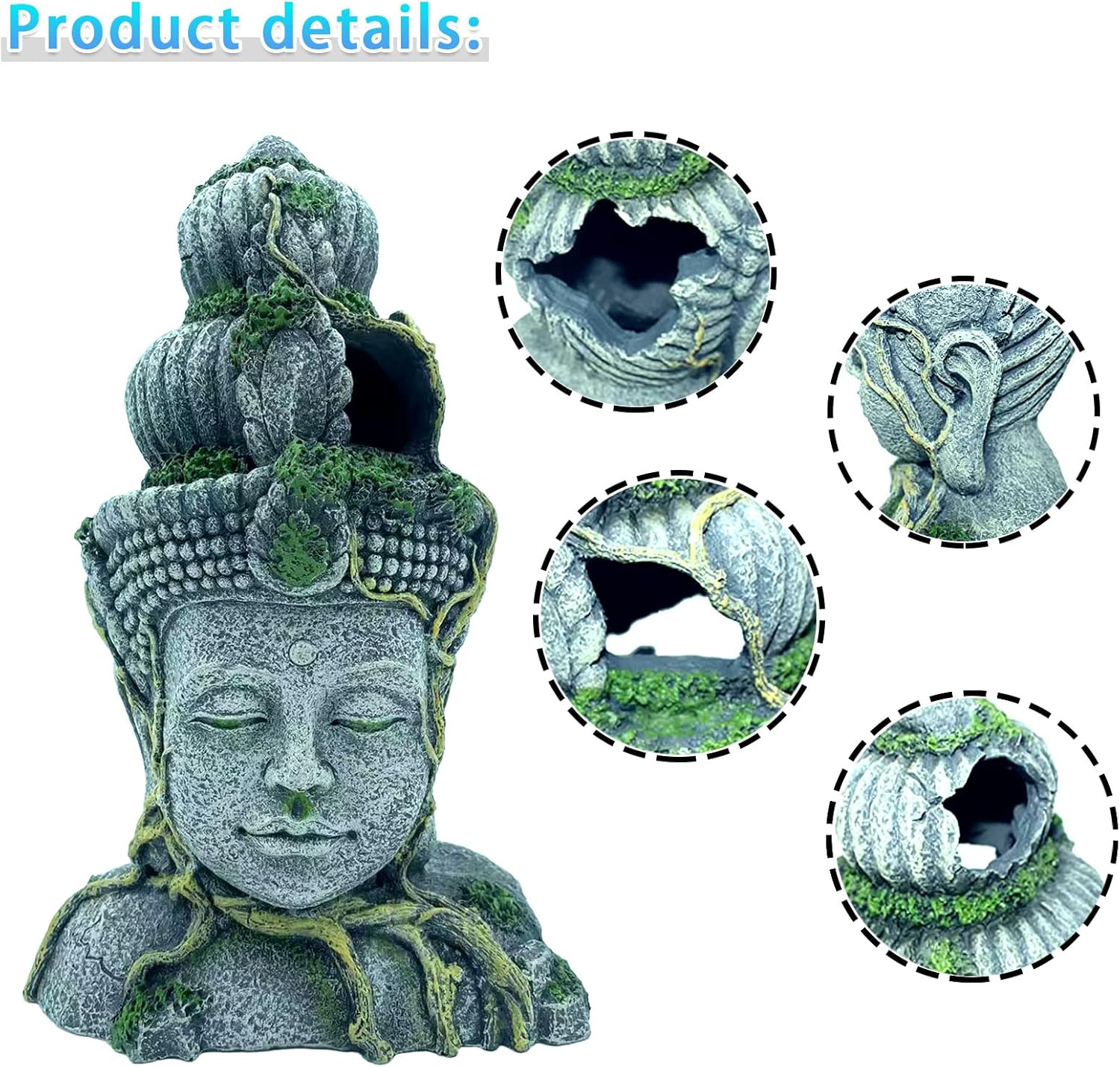 kathson Acuario Buda Cabeza Estatua Decoración Betta Resina Escondite Cueva Fish Tank Accesorios Descanso Ocultar Raza para Pescado Camarón Reptil