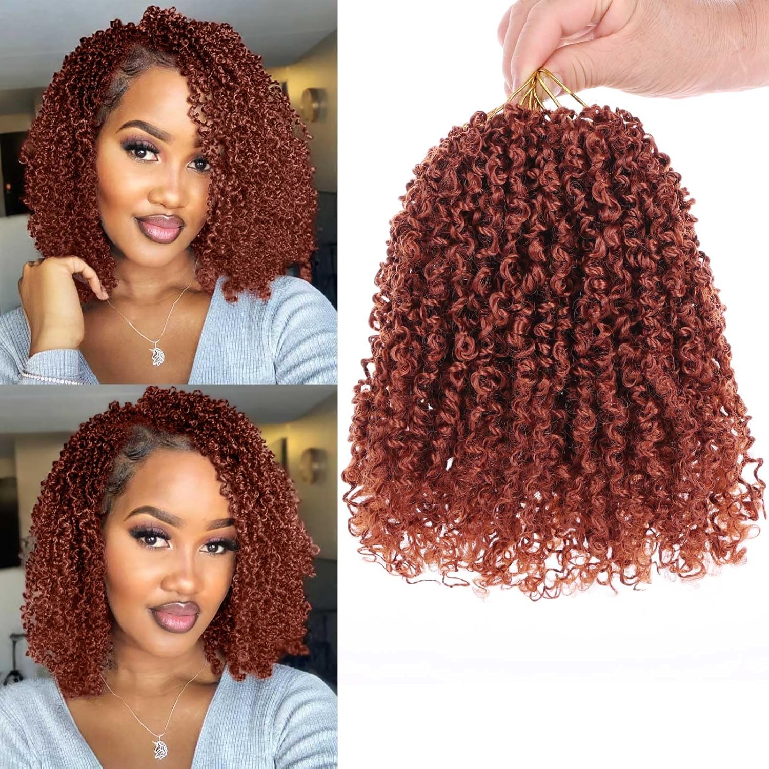 COOKOO Cabello trenzado Yanky Twist de 8 pulgadas, color rojo cobrizo con rizos, 8 paquetes de cabello esponjoso de ganchillo Marlybob pretrenzado,