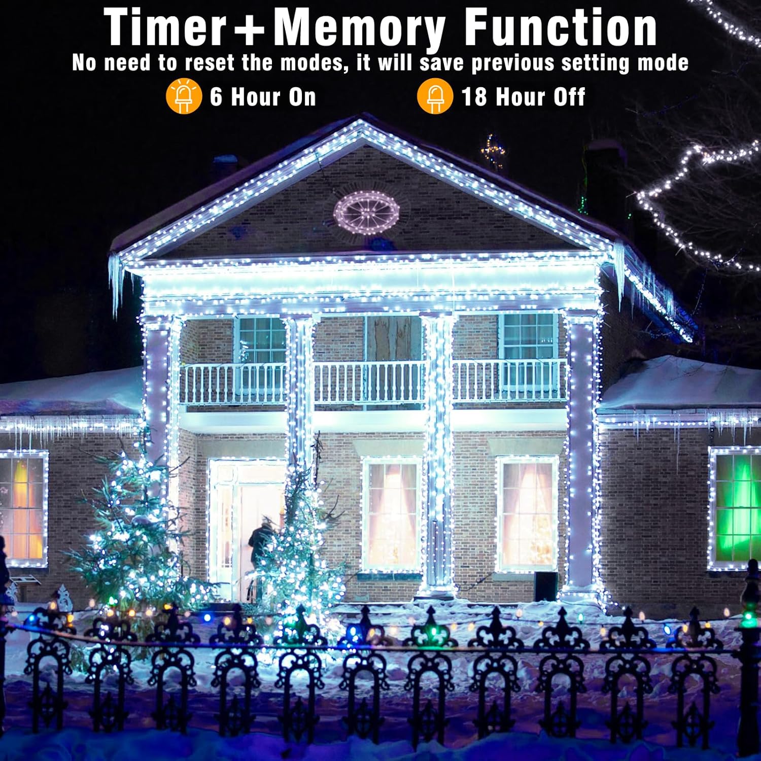 100 luces LED de Navidad de 33 pies para exteriores, 8 modos, tira de luces de Navidad con cable transparente con memoria de tiempo, tira de luces